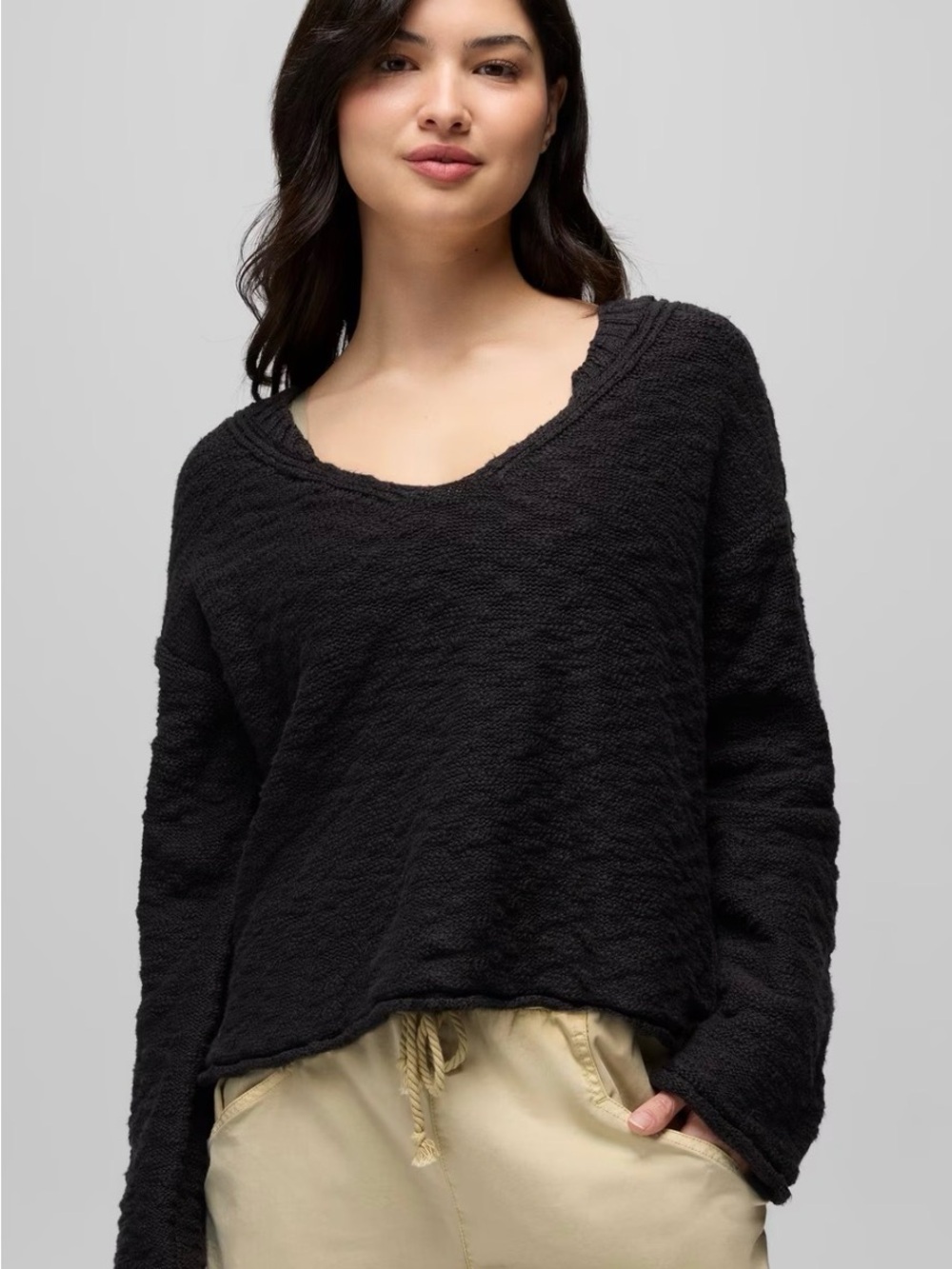 Prana Black Knit V-Neck Pullover N0603